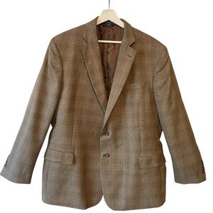 Brooks Brothers 346 Regent Fit 100% Wool Brown Plaid Blazer Sport Coat Size 48R